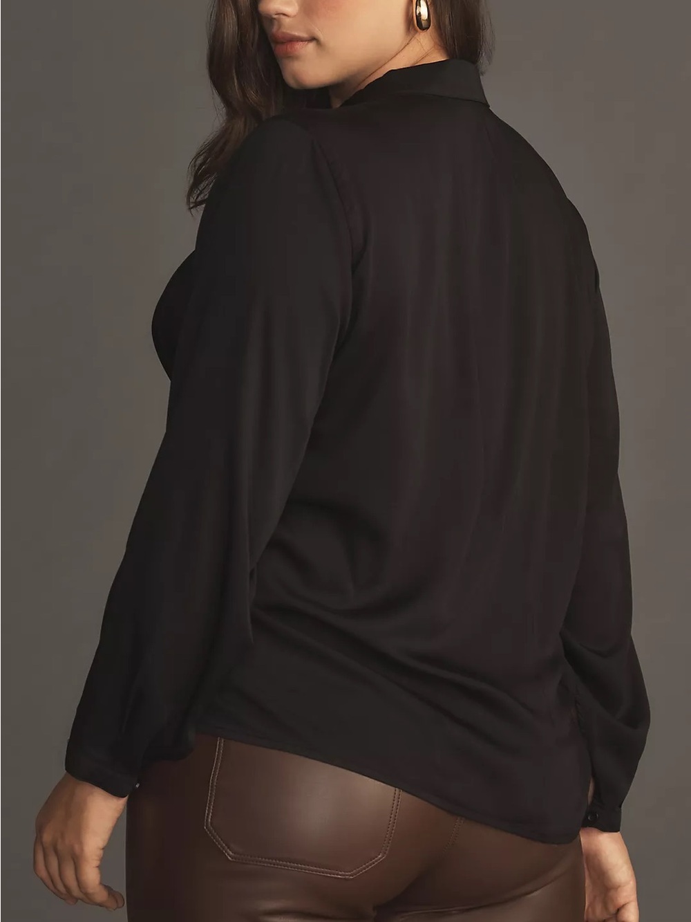 Cloth & Stone Long-Sleeve Shirred Buttondown Shirt Black Size Medium - Picture 3 of 9